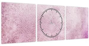 Obraz - Mandala v ružovej stene (s hodinami) (90x30 cm)