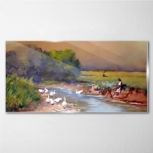 Skleneny obraz Maľba husia dediny