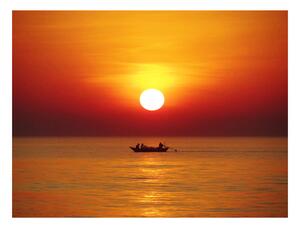 Fototapeta - Západ slnka s rybárskym člnom