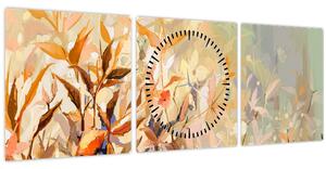 Obraz - Maľované rastliny (s hodinami) (90x30 cm)