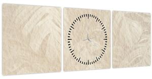 Obraz - Listy v textúre (s hodinami) (90x30 cm)