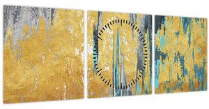 Obraz - Zlatý design (s hodinami) (90x30 cm)