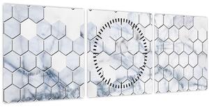 Obraz - Mramorované hexagóny (s hodinami) (90x30 cm)