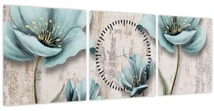 Obraz - Kvety na textúre (s hodinami) (90x30 cm)