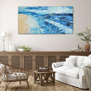 Skleneny obraz Maľovanie pobreží mora lodi