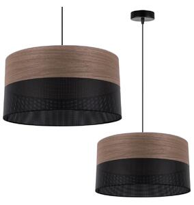 Závesné svietidlo Wood, 1x hnedá orechová dýha/čierne PVC tienidlo, (fi 40cm)