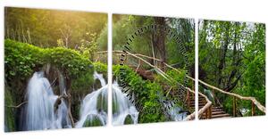 Obraz - Plitvické jazerá (s hodinami) (90x30 cm)