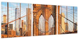 Obraz - Brooklynský most (s hodinami) (90x30 cm)