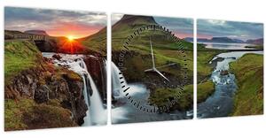 Obraz - Kirkjufell pri západe slnka (s hodinami) (90x30 cm)