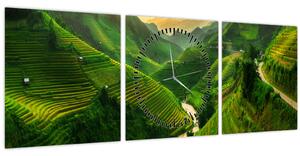 Obraz - Ryžové terasy Mu Cang Chai (s hodinami) (90x30 cm)