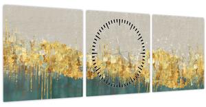 Obraz - Textúra so zlatým dekorom (s hodinami) (90x30 cm)