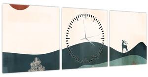 Obraz - Ilustrovaná krajina (s hodinami) (90x30 cm)