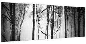 Obraz - Vlk v temnom lese (s hodinami) (90x30 cm)