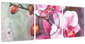Obraz - Orchidey, aquarel (s hodinami) (90x30 cm)