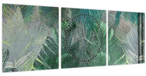 Obraz - Betónová textúra s listami (s hodinami) (90x30 cm)