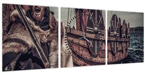 Obraz - Vikingský bojovník (s hodinami) (90x30 cm)