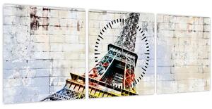 Obraz - Digitálne umenie Eiffelovej veže (s hodinami) (90x30 cm)