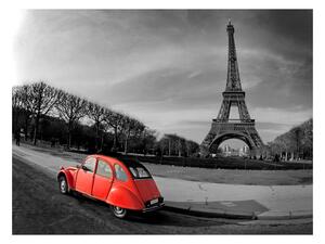 Fototapeta - Eiffelova veža a červené auto