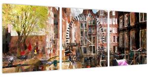 Obraz - Amsterdam, maľba (s hodinami) (90x30 cm)