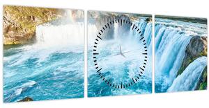 Obraz - Vodopád Godafoss (s hodinami) (90x30 cm)
