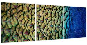 Obraz - Pávie perie (s hodinami) (90x30 cm)