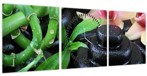 Obraz - Kamene a orchidey (s hodinami) (90x30 cm)