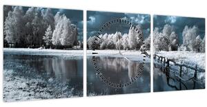 Obraz - Zamrznutá krajina (s hodinami) (90x30 cm)