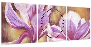 Obraz - Kvety magnólie (s hodinami) (90x30 cm)