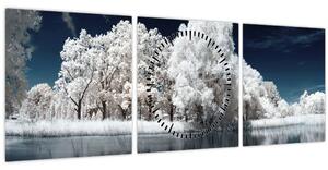 Obraz - Snehobiele stromy (s hodinami) (90x30 cm)