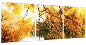 Obraz - Jesenný strom (s hodinami) (90x30 cm)
