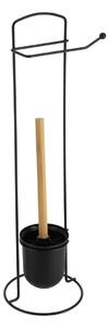 Stojan na toaletný papier a WC kefu Black Bamboo, čierna/s drevenými prvkami, O