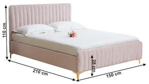 Čalúnená manželská posteľ s roštom Kaisa 140x200 cm - ružová / zlatá matná