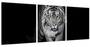 Obraz - Tiger so žltými očami (s hodinami) (90x30 cm)