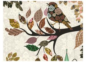 Fototapeta - Vetvy stromu s vtákom (patchwork)