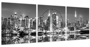 Obraz - New York, čiernobiely (s hodinami) (90x30 cm)