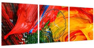 Obraz - Modrenie abstrakcie štetcom (s hodinami) (90x30 cm)