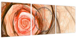 Obraz - Abstraktné ruže ružová s bielym pozadím (s hodinami) (90x30 cm)