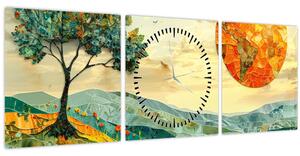 Obraz - Ilustrácia krajiny (s hodinami) (90x30 cm)