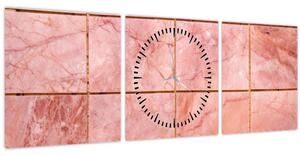 Obraz - Ružové, mramorované dlaždice (s hodinami) (90x30 cm)