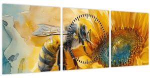 Obraz - Včielka, akvarel (s hodinami) (90x30 cm)