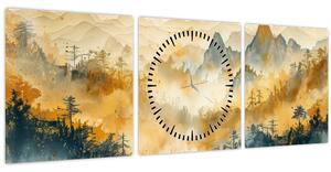 Obraz - Pohorie, akvarel (s hodinami) (90x30 cm)