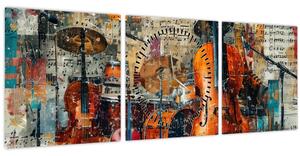 Obraz - Hudobné nástroje (s hodinami) (90x30 cm)
