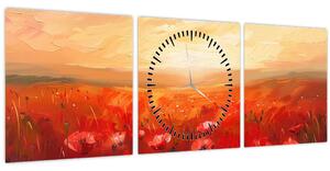 Obraz - Pole vlčích makov (s hodinami) (90x30 cm)