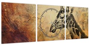 Obraz - Žirafa, maľba (s hodinami) (90x30 cm)