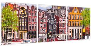 Obraz - Amsterdam, tanečné domy (s hodinami) (90x30 cm)