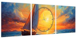 Obraz - Plachetnica (s hodinami) (90x30 cm)