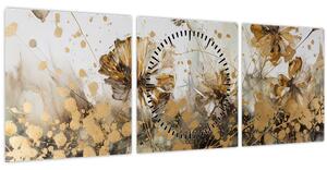 Obraz - Abstraktná kvetinová maľba (s hodinami) (90x30 cm)