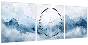 Obraz - Mraky a vlny, akvarel (s hodinami) (90x30 cm)
