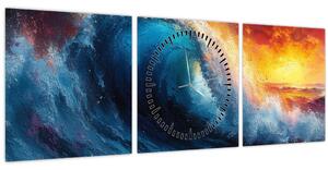 Obraz - Vlna v západu slnka (s hodinami) (90x30 cm)