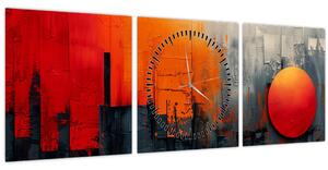 Obraz - Abstraktná maľba mesta (s hodinami) (90x30 cm)